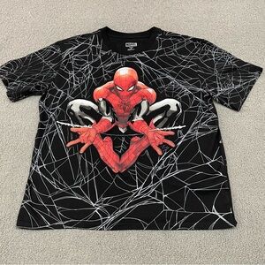 Marvel Spider-Man T Shirt Mens XL Black 3D Graphic Web All Over Print Tee